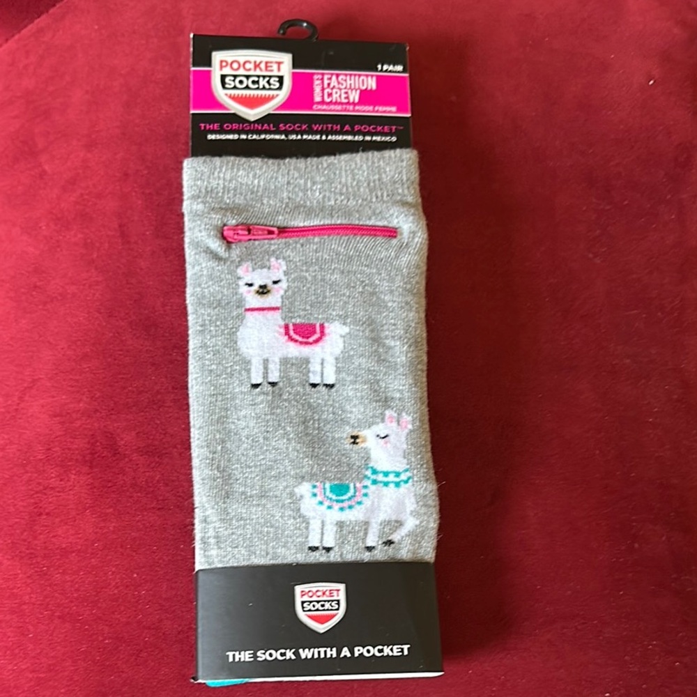 Women’s Llama Gray Pocket Socks Shoe Sz 6-9